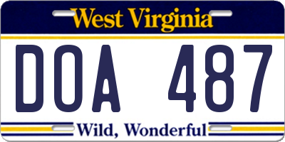 WV license plate DOA487