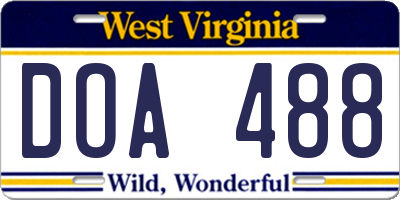 WV license plate DOA488