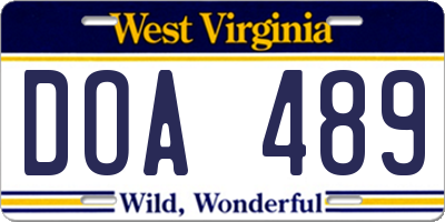 WV license plate DOA489