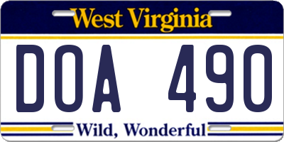 WV license plate DOA490