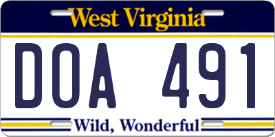 WV license plate DOA491