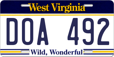 WV license plate DOA492