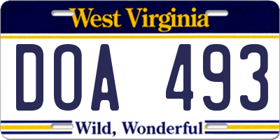 WV license plate DOA493