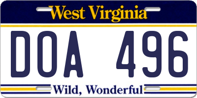 WV license plate DOA496