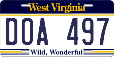 WV license plate DOA497