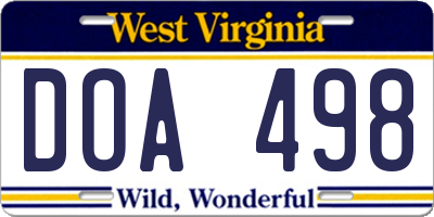 WV license plate DOA498