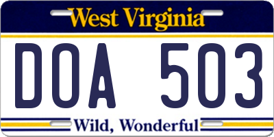 WV license plate DOA503