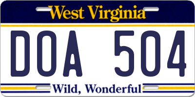 WV license plate DOA504