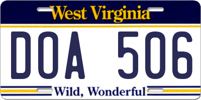 WV license plate DOA506