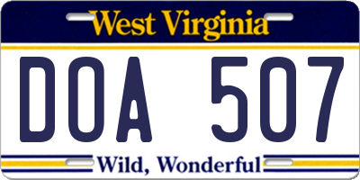 WV license plate DOA507