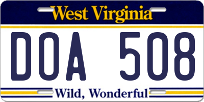 WV license plate DOA508