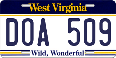 WV license plate DOA509