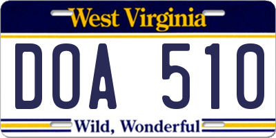 WV license plate DOA510
