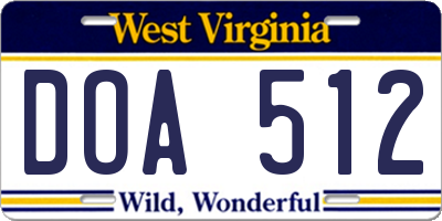 WV license plate DOA512
