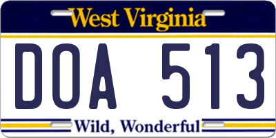 WV license plate DOA513