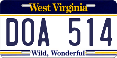 WV license plate DOA514