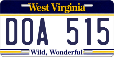 WV license plate DOA515