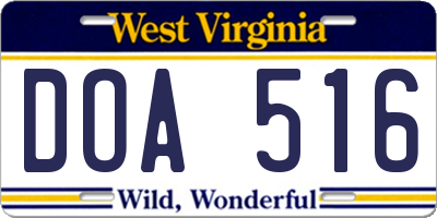 WV license plate DOA516
