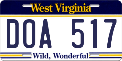 WV license plate DOA517