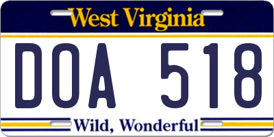 WV license plate DOA518