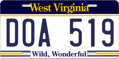 WV license plate DOA519