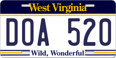 WV license plate DOA520