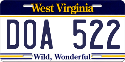 WV license plate DOA522