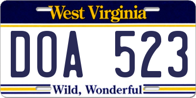 WV license plate DOA523