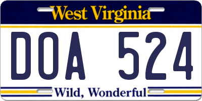 WV license plate DOA524