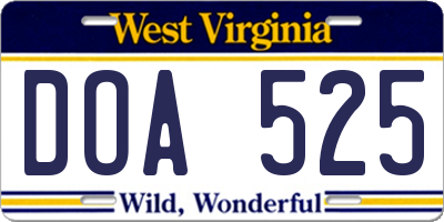 WV license plate DOA525