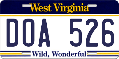 WV license plate DOA526