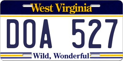 WV license plate DOA527