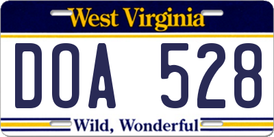 WV license plate DOA528