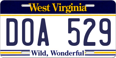 WV license plate DOA529