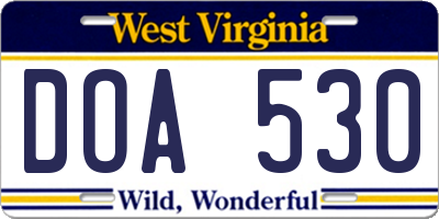 WV license plate DOA530