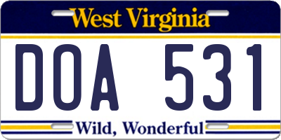 WV license plate DOA531