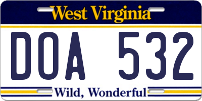 WV license plate DOA532