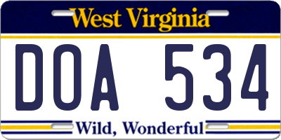 WV license plate DOA534