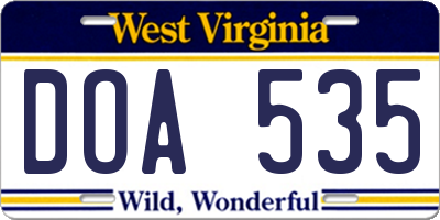 WV license plate DOA535