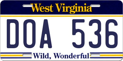 WV license plate DOA536