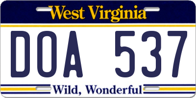 WV license plate DOA537