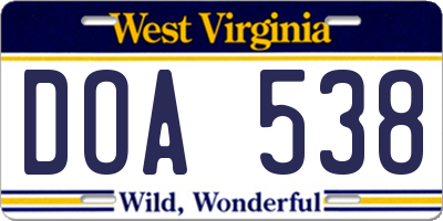 WV license plate DOA538
