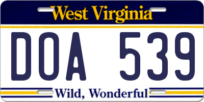 WV license plate DOA539