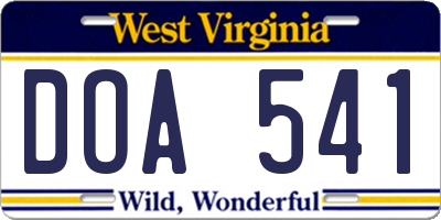 WV license plate DOA541