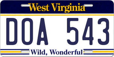 WV license plate DOA543