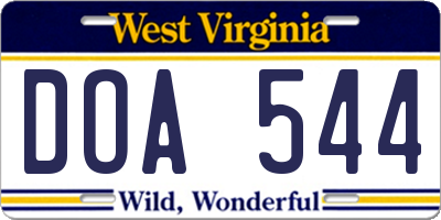 WV license plate DOA544