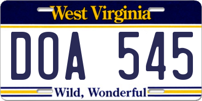 WV license plate DOA545
