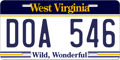 WV license plate DOA546