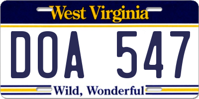 WV license plate DOA547