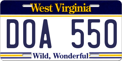 WV license plate DOA550
